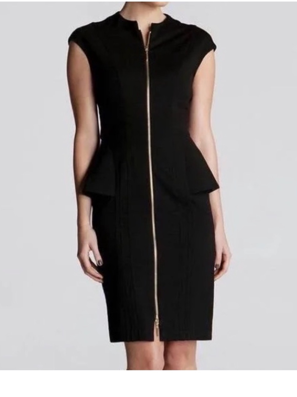 Ted Baker London Jamthun Black Peplum-Detail Dress with Front Zip UK 2 / US 6